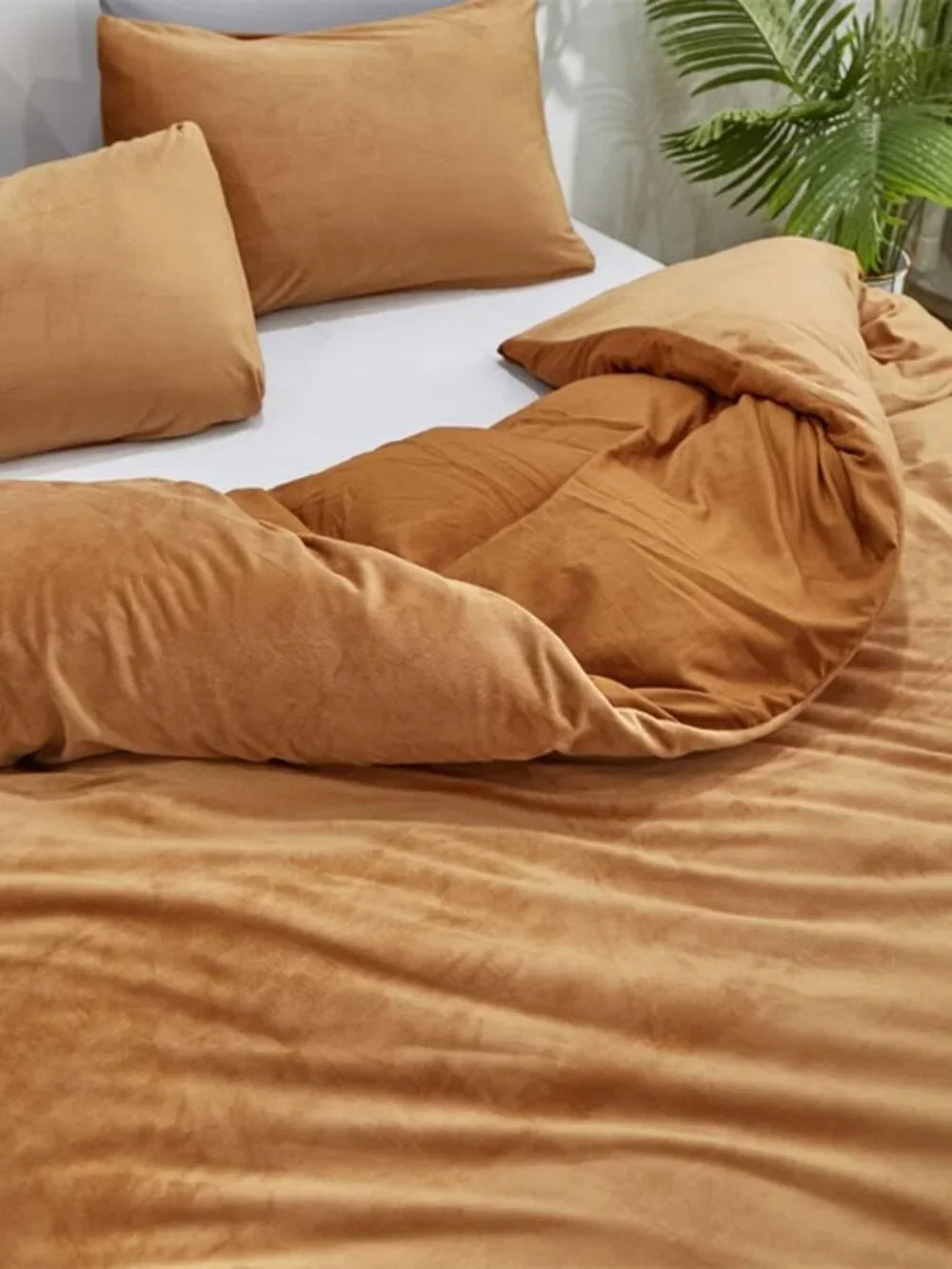 Luxlovery Pumpkin Velvet Comforter Set Full Rust Flannel Bedding Comforter Set